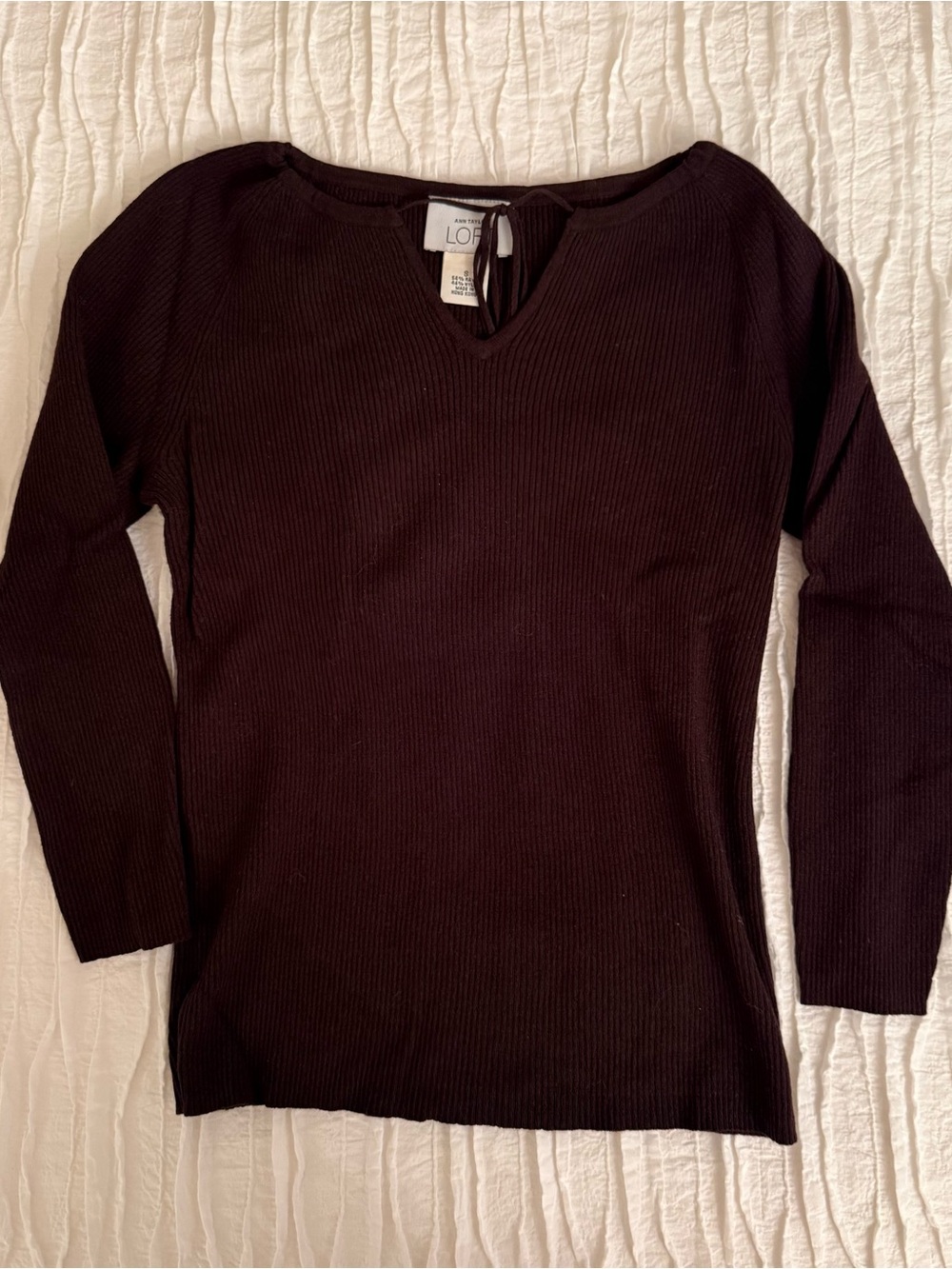 LOFT Chocolate Brown Ribbed V-Neck 3/4 Sleeve Sweater top